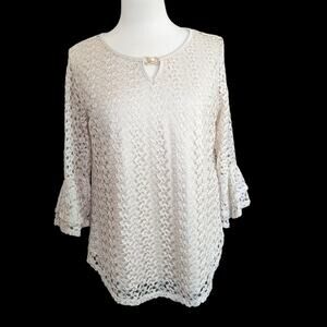 Onyx Women's Tan Lace Blouse With Bell 3/4 Sleeves Size M